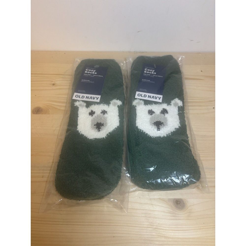 Old Navy Green Bear Grippy Cozy Fleece Socks Toddler Size‎ 3-5T New Set Of 2 B31